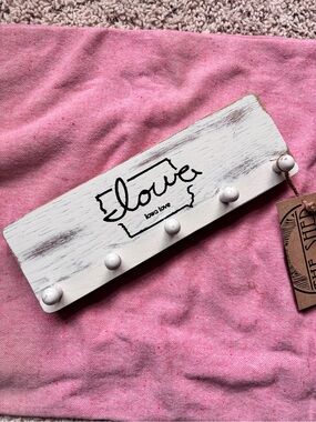 Distressed White 'Iowa Love' Wall Hook Rack - Rustic Entryway Organizer